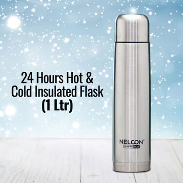24 Hours Hot or Cold Insulated Flask (1.0 Ltr) + 2 Double Wall Cup with Lid (1F2C3)