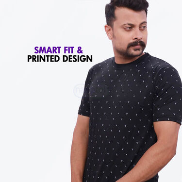 5 Printed Round Neck T-Shirts + Luxury Golden Watch (5RTW8)