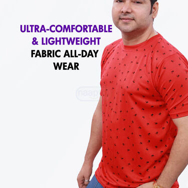 5 Printed Round Neck T-Shirts + Luxury Golden Watch (5RTW8)