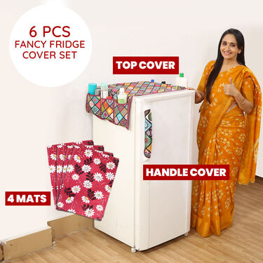 6 Pcs Fancy Fridge Cover + Turning Tray + 2 Vacuum Pouch + 3 Net Bags (7F11)