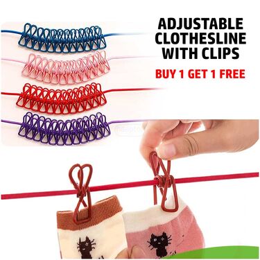 Adjustable Clothesline with Clips - Buy 1 Get 1 (ADJCWC)