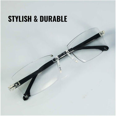 Rimless Bifocal Adaptive Power Mobile Protection Reading Glasses With Free Stylish Watch (BORG4W1)