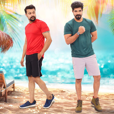 Pack of 2 Men's Bermuda Pants And 2 T-shirts Combo with Watch (PTR-2)