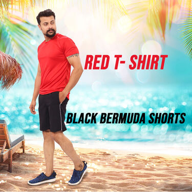 Pack of 2 Men's Bermuda Pants And 2 T-shirts Combo with Watch (PTR-2)