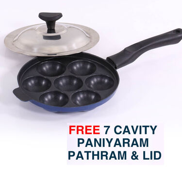 12 Cavity Nonstick Paniyaram Pathram & Lid + Free 7 Cavity Paniyaram Pathram & Lid (2AP2)