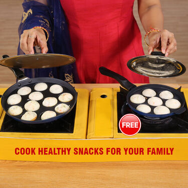 12 Cavity Nonstick Paniyaram Pathram & Lid + Free 7 Cavity Paniyaram Pathram & Lid (2AP2)