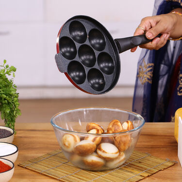12 Cavity Nonstick Paniyaram Pathram & Lid + Free 7 Cavity Paniyaram Pathram & Lid (2AP2)