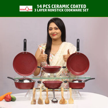 14 Pcs Ceramic Coated 3 Layer Nonstick Cookware Set (14CCNC1)