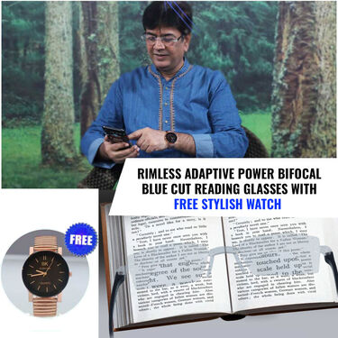 Rimless Bifocal Adaptive Power Mobile Protection Reading Glasses With Free Stylish Watch (BORG4W1)