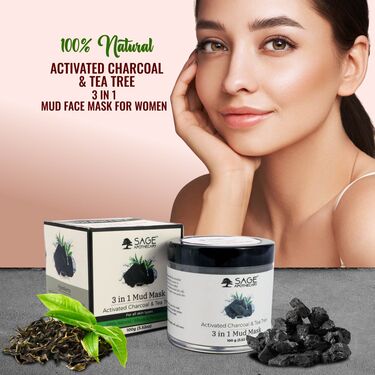 100% Natural Activated Charcoal & Tea Tree 3-in-1 Mud Face Mask For Women