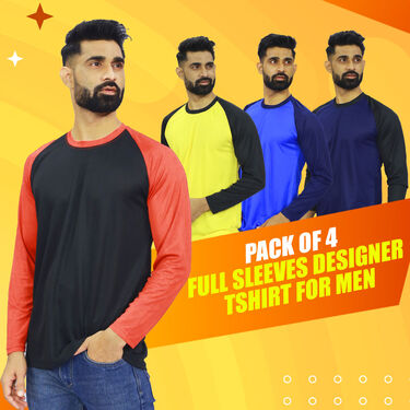 Pack of 4 Round Neck Designer Full Sleeves T-shirts (4RTF-3)