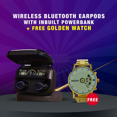 Wireless Bluetooth Earpods With Inbuilt Powerbank + FREE Golden Watch (TWS52)