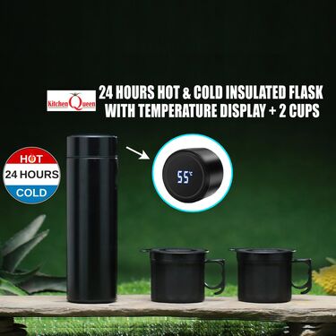 24 Hrs Hot & Cold Flask with Temperature Display + Free 2 Double Wall Cups (1TF2C)